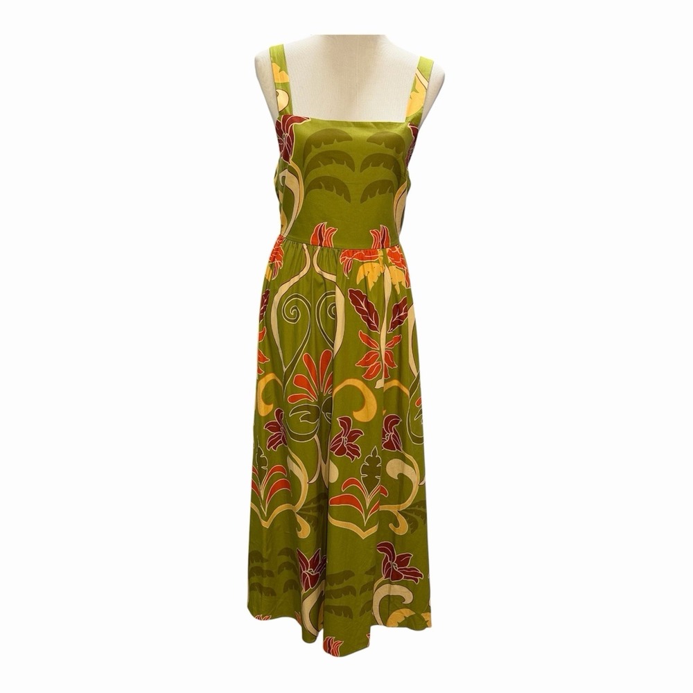 ZARA Size-M Womens‎ Midi Dress Tropical Green Bohemian